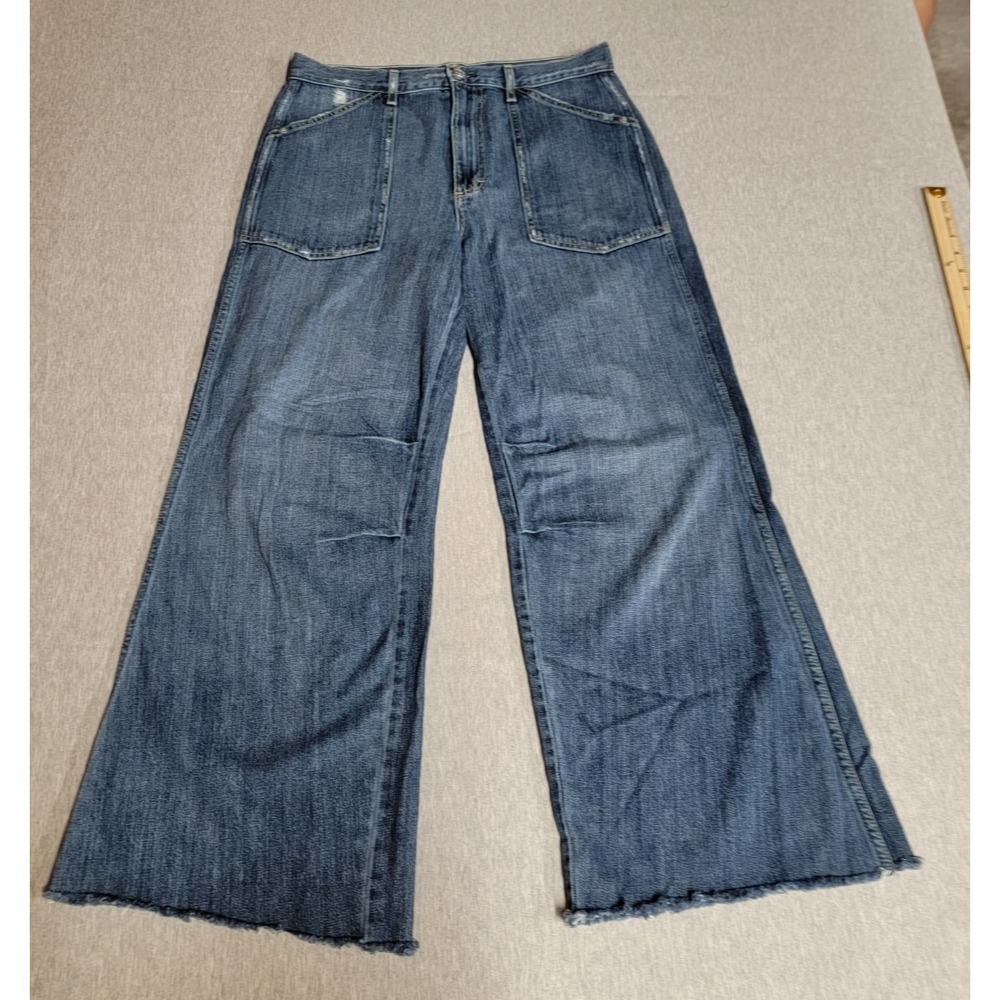 AMO Denim Severine Cargo Jeans Women Wide Leg Distressed Blue Size 30